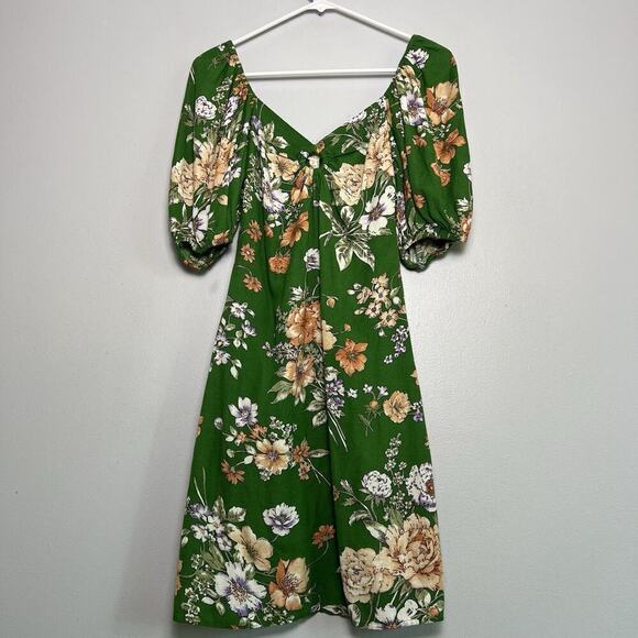Sim & Sam Dresses & Skirts - NWT Sim & Sam Dress Linen Blend Floral Sz S Ruffled Babydoll Vacation Green Boho